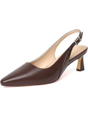 Women's Dark Brown Mesh Slingback Pointed Closed Toe Kitten Heels Pumps Shoes